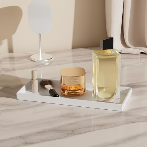 Vanity and Bathroom Tray, 11.8" ABS Countertop Organizer,Waterproof Vanity Tray for Toilet Tank,Perfume,Soap,Keys,Bathroom Accessories,Kitchen and Bath Trays,Non Slip Small Trays,White,2 Pack - color: White, size: 11.8" x 5" x 0.7" (2 Pack)