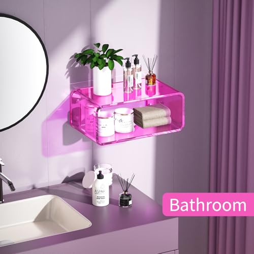 Acrylic Floating Nightstand, Bedside Table, Nightstand Shelf Wall Mounted Bedside Shelf (Pink, Small) - color: Pink