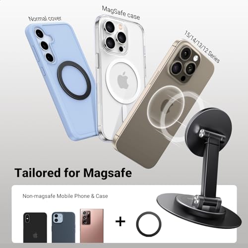 UGREEN Magnetic Phone Stand for MagSafe, Height Adjustable iPhone Stand for Desk with 360° Rotation Compatible for iPhone 17 Air 16 Pro 15 Pro Max 14 Plus 13 12 and MagSafe Case, Black - color: Black