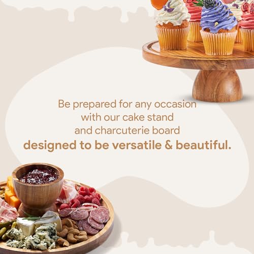HOMESPHERE Acacia Wood Cake Stand with Lid - Multifunctional 12 In Round Cake Holder, Dessert Table Display Set & Charcuterie Board for Cheese, Chips, Fruit Platter, Acrylic Cake Dome Cover, No Glass - color: Modern Dome