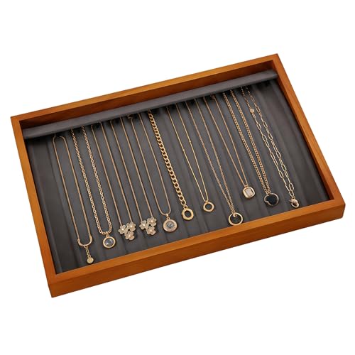 13 Hooks Necklace Organizer Large Jewelry Trays for Drawers Stackable Necklace Pendant Jewelry Display for Vendors Jewelry Drawer Organizer Inserts (13.78" L x 9.45" W x 1.18" H) Grey - color: Gray, size: Necklace Tray1-W 9.45" x H 1.18"x L 13.78"
