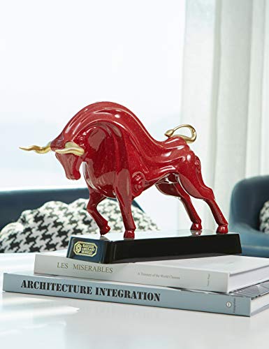 HAUCOZE Wall Street Bull Statue Animal Sculpture Lucky Figurine Gift Modern Home Decor Art for Living Room Red Polyresin 12 Inch - color: Red, size: Large