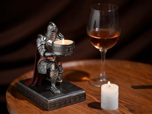 King's Guard Kneeling Knight Candlestick Holders Resin Posture TeaLight Holder Warrior Mobile Phone Stand Pen Holder Candle Holder for Restaurant, Altar, Home Table(Iron) - color: Iron