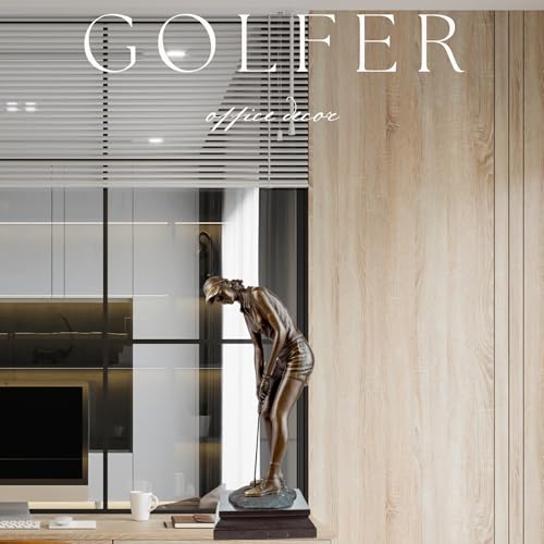 18.9'' Bronze Female Golfer Statue, Handcrafted Golf Figurine Sculpture with Solid Bronze & Marble Base, Classic Sports Decor for Home Office, Collectible Art Piece & Golf Gift - size: 18.9" Madam