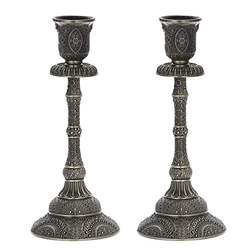 OwnMy Set of 2 Vintage Taper Candle Holders 7.4”Metal Taper Candlestick Holders, Elegant Brass Candle Stick Holders Bronze Candelabra Set for Dining Table Centerpieces Wedding Home Decoration - color: Bronze