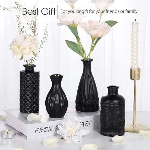 TBWIND 12pcs Glass Black Bud Vases Set, Small Vases for Flowers, Bud Vase for Centerpieces in Bulk, Mini Vintage Vase for Rustic Wedding Decorations, Office and Home Table Flower Décor - color: 12pcs-black