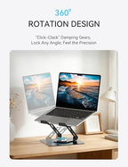 SOUNDANCE 360 Rotating Laptop Stand, Ergonomic Computer Riser for Desk, Adjustable Height Multi-Angle Metal Holder, Foldable Portable Notebook Elevating Base for Office & Home, Black - color: Black