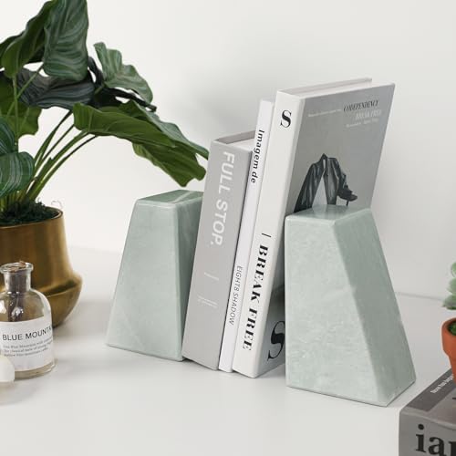 Luxury Marble Bookends for Shelves, 11LB Heavy Duty Marble Book Ends for Heavy Books, Stone Bookends Decorative, Polished, Light Green Triangular, Set of 2 - color: Light Green, size: 3.9×3×6 Inch
