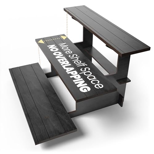 DS The Display Store Straight Black Wooden Tiered Stand, Portable Products Shelf, Jewelry and Card Rack, Risers, Altar Shelf, Stand for Vendor Events - color: Black