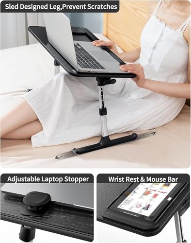 SAIJI Height & Angle Adjustable Laptop Stand for Bed, Lap Desk Bed Tray Table, Light Weight Foldable Portable Laptop Table for Couch Sofa Chair Floor Desk for Adults, Kids (52*30cm Black) - color: Black, size: 20.5 x 11.8 In