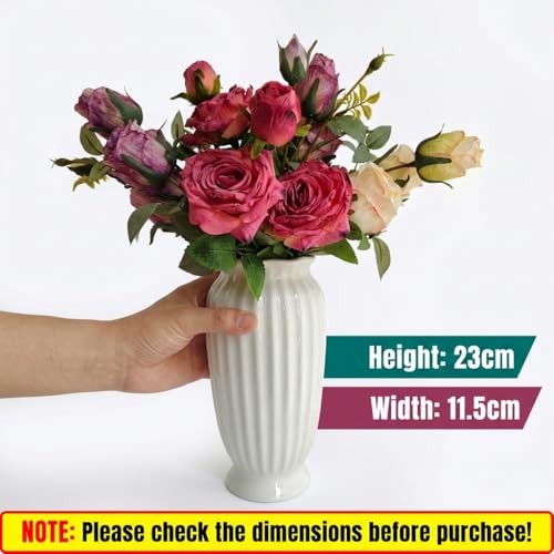 White Ceramic Vase, 9.1 Inch Water Safe Vase for Fresh Flowers, Farmhouse Home Decor Table Centerpieces for Living Room Cabinet Wedding (Rustro 9'') - color: Rustro 9''