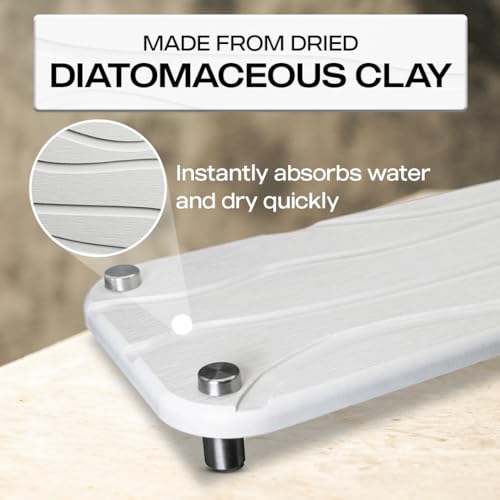 2-Piece Water Absorbing Stone Tray Set – Fast-Dry Diatomite Soap Trays for Bathroom & Kitchen Sink, Silver Finish - color: Silver