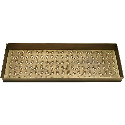 HF by LT Antlers Pattern Metal Boot Tray, 30 x 13 inches, Antique Brass Finish - color: Antlers Pattern, Antique Brass Finish