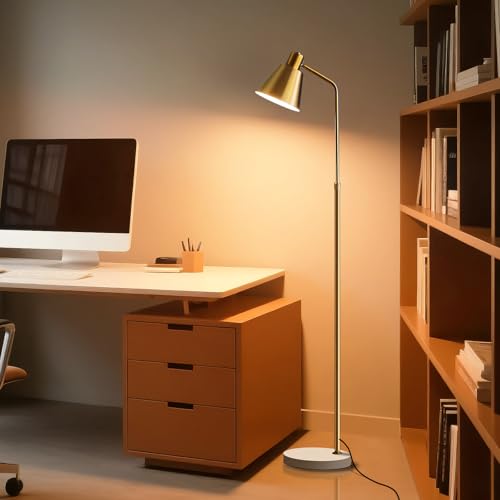 High-end Gold Brass Floor Lamp Bright 12W LED Light, Adjustable in Three Colors and Height, Electroplated Iron Lamp Post,Exquisite Craftsmanship,Standing Lamp for Living Room Bedroom Office Reading - color: Gold