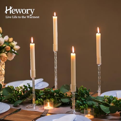 Hewory Glass Taper Candle Holders: 4 Pcs Clear Vintage Candlestick Holders Tall Candle Sticks Holder Decor, Glass Candle Holder for Table Centerpiece Wedding Christmas Advent Holiday Party Decorations - color: Clear
