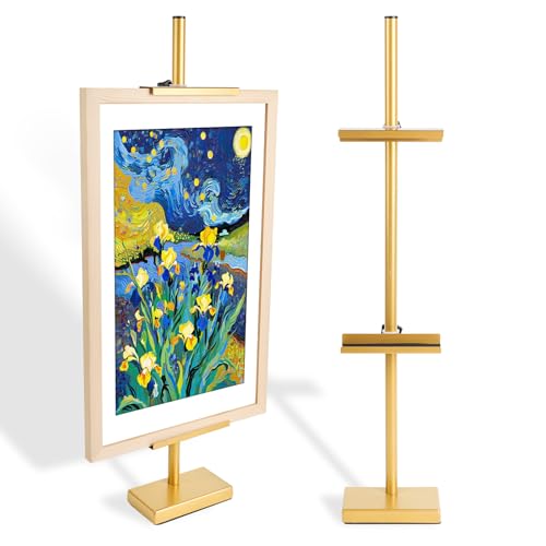 Adjustable Tabletop Easel Stand for Picture Frames up to 29" H - Metal Frame Holder Stand for Sign, Artwork, Canvas Display - Compact Black Small Easel Stands for Home Office Galleries (Golden)