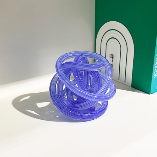 Glass Knot Teal Decor Ball - 5 Inch Hand Blown Infinity Sculpture Orbit Home Decor Table Decoration Interio Art - color: Violet, size: 5-Inch Diameter