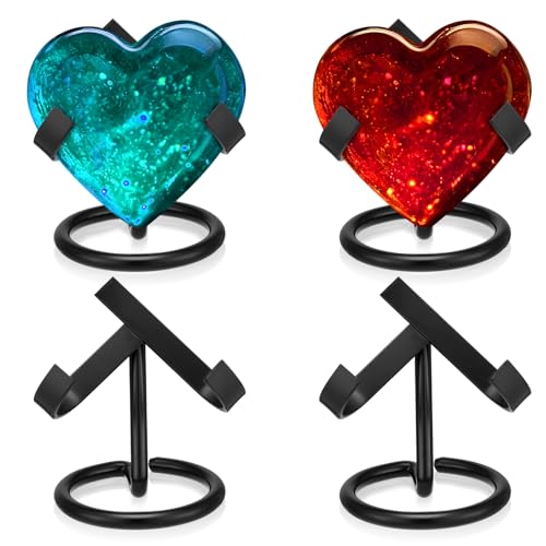 Shimeyao 4 Pcs Metal Crystal Heart Stone Stand Crystal Ball Holder Rock Display Stand Mineral Specimen Display Easel Holder for Gemstones Fossils Agate Slabs Plates (Black,2 x 2.36 x 2.56 Inch) - color: Black, size: 2 x 2.36 x 2.56 Inch
