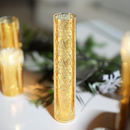 WGVI Hurricane Candle Holder Sleeve, W: 2.5", Ht: 14", Gold Speckled Glass Cylinder Open Both Ends, Chimney Tube Shade, 1 Piece - size: 2.5x14"H
