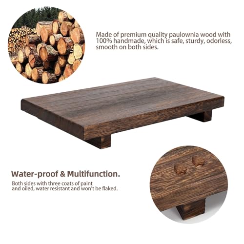 (9x6 Inch,Brown) Wood Riser Soap Tray, Rustic Wood Pedestal Stand Tray Farmhouse Kitchen Counter Decor Bathroom Soap Dish Holder for Sink,Vanity,Plant,Bottles, Candles Display - style: 9x6 wooden riser