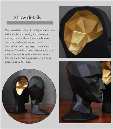 RUVOO Bookends Decorative Book Support Book Stopper Geometry Bookend Resin Book End Head Shape Book Stopper Art Classic Light Luxury Book Ends for Heavy Books Book Stoppers (Color : White, Size : A)