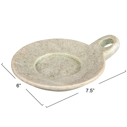 Creative Co-Op Hand-Carved Marble Dish with Handle, Beige - color: Beige, size: 7.5" x 6"