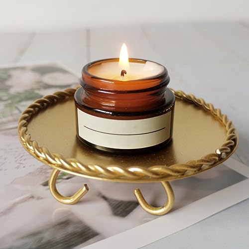 Homoyoyo 2pcs Gold Candle Holders Decorative Candlesticks Iron Pillar Plate Candle Pedestal Candle Stand Table Centerpiece for Led Wax Candles Wedding Dinner Tables - size: 10X3.5CM