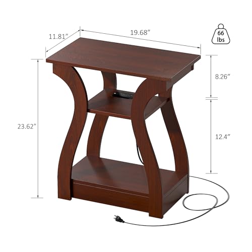 FROMJBEST End Tables Living Room, Cherry End Table with Charging Station, Nightstand for Bedroom, 3 Tier End Table with Storage Shelf for Living Room(Cherry) - color: Cherry
