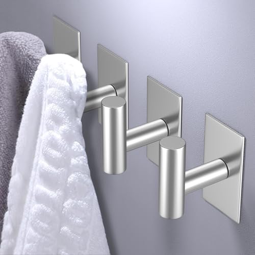 VAEHOLD Wall Towel Hooks, Heavy Duty Sticky Holder Waterproof Towel Hooks for Hanging Coat, Clothes, Closet Hook Wall Mount for Kitchen (Silver, 2 Pack) - color: Silver, size: 2 Pack