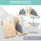 Decorably Gray Mountain Book Ends for Kids Books - 1 Set Non-Skid Wooden Decorative for Girls and Boys Room, Baby's Nursery, Classroom Decor