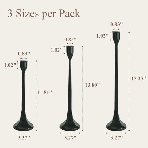 Black Iron Taper Pillar Candle Holders Set of 3, Candlestick Holders Rustic Vintage Decorations, Tall Candle Stand for Home Decor Mantle Dining Coffee Table Outdoor Wedding-11.8"+13.8"+15.4" - color: Black
