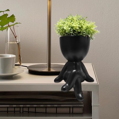 Zerzsy Small Fake Plants with Human-Shaped Pots Office Decor for Women and Men, Cute Faux Plants Indoor for Office or Home Decoration- Set of 1 - color: Black-d