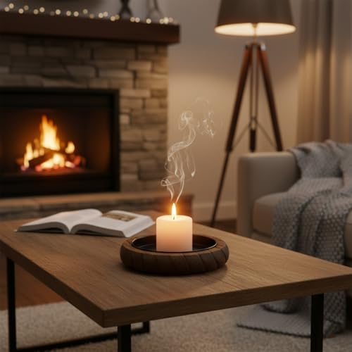 Rustic Wooden Candle Holders | 2-Pack Distressed Vintage Pillar Candle Plates with Fire-Resistant Metal Insert | Shabby Chic Farmhouse Decor for Wedding & Dining Table (Black) - color: Black