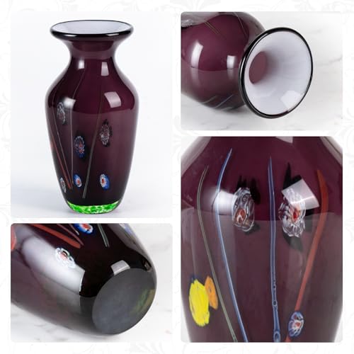 KAMMAK Colored Glass Vase, Beautiful Hand Blown Decorative Vase, Modern Art Vase for Flower Mantle Dining Table Centerpiece, Entryway Living Room Wedding Decoration (JG2053) - style: JG02053