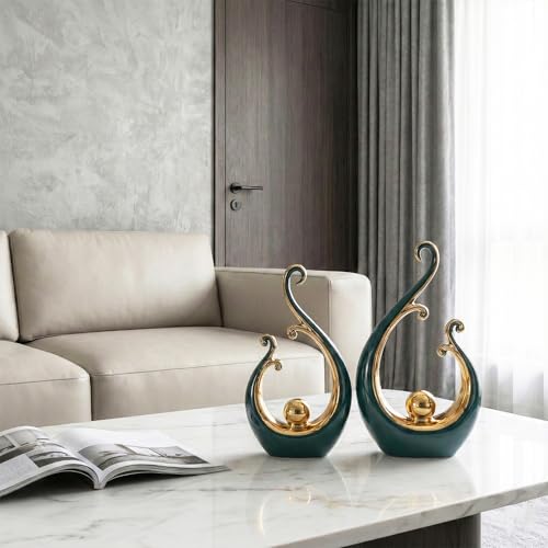 LCCCK Glossy Green and Gold Decor Ceramic Statue, Modern Abstract Sculpture Art for Luxury Centerpiece - Shelves Bookshelf&Dining Table Decorations, Entryway Coffee Table Tv Stand Home Decor - color: Green Gold