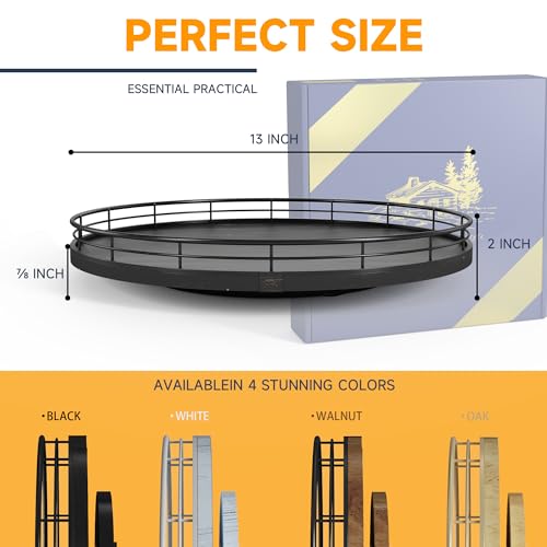 13" Oak Bathroom Vanity Tray Turntable for Perfume Candle, Round Wooden Decorative Tray for Kitchen Sink Countertop Organizer, Bathroom Counter Organizer for Skincare Makeup, Farmhouse Black Gold - color: Black, size: 13 inches