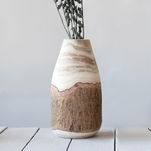 Creative Co-Op 13" H Carved Paulownia Wood Vase with Live Edge (Each one Will Vary)
