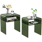 Clear Acrylic End Table 2-Tier Bedside Nightstand for Living Room Bedroom (1, Green Double) - color: Green Double