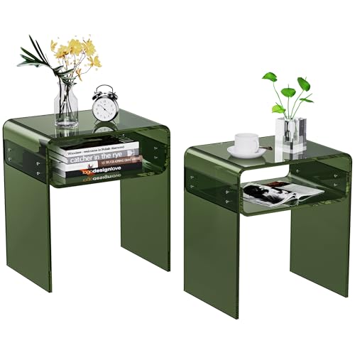 Clear Acrylic End Table 2-Tier Bedside Nightstand for Living Room Bedroom (1, Green Double) - color: Green Double