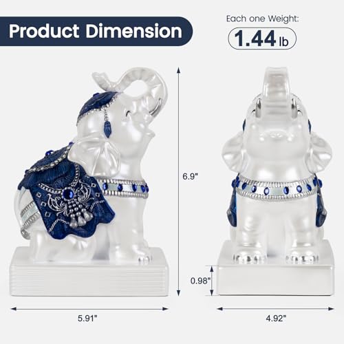 Elephant Bookends for Shelves, Decorative Bookends, Book Holders with Anti-Slip Pad for Book Lovers Heavy Book Stopper for Home Office Decor (Blue&White) - color: Blue&white