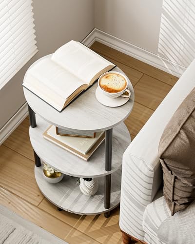 Round Pedestal End Table - 3-Tier Oval Accent Table for Small Spaces, Rustic Wood and Metal Couch Side Table, Nightstand for Bedroom or End Table Living Room, Easy to Assemble, Greige - color: Greige, size: 1-Pack, style: Without Power Outlets