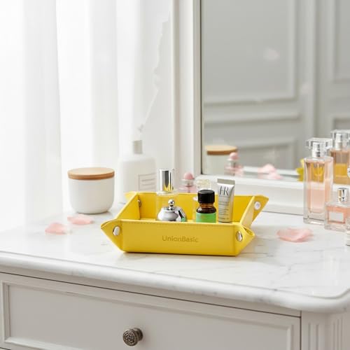 UnionBasic Small Valet Tray, Jewelry Tray for Rings Watches Earrings, Entryway Catchall Caddy for Coins Keys Change, Nightstand Bedside Valet Holder, Trays for Electronic Gadgets, Lemonade - color: Lemonade, size: 5.4" x 5.4" x 1.6"