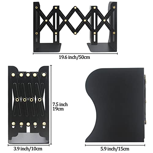 Adjustable Bookends, 19 inches 2 Dividers Heavy Duty Metal Book Holders, Book Storage Rack, Desk Organizer Magazine File Holder for Office, School, Bookstore and Home, Black - color: Black