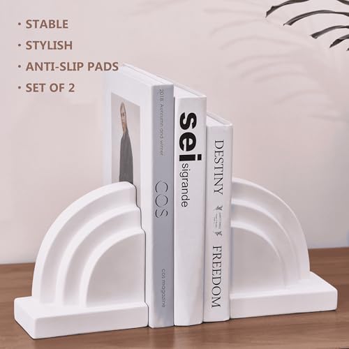 Concrete Bookends for Heavy Books - Heavy Duty 2-Piece Set for Shelves, Decorative Book Ends for Home Office Library, Non-Slip Base