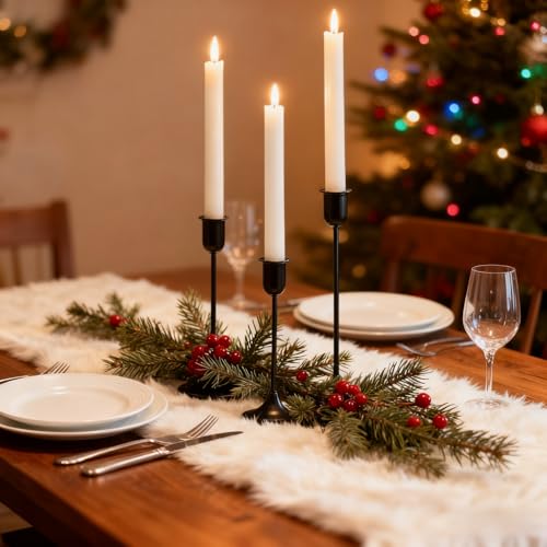 Black Tall Candle Candlestick Holder, 3PCS Taper Pillar Candle Sticks Stand Holders Decor, Centerpiece Dining Table Wedding Festive Fireplace Mantle Vintage Room Decorations, Housewarming Gift - color: Matte Black