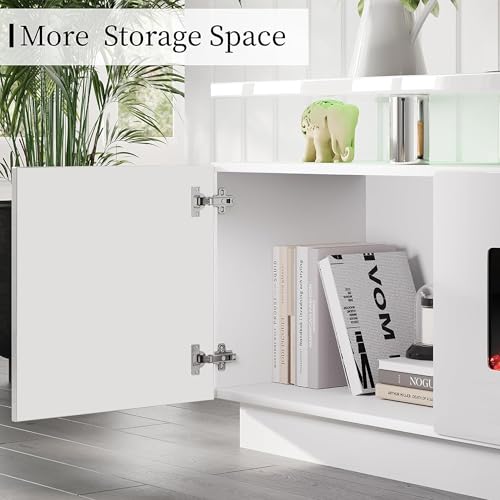 AMERLIFE Fireplace TV Stand with 40" Fireplace, 80" Modern Fireplace Entertainment Center LED Lights, 2 Tier TV Console Cabinet for TVs Up to 90", White & White - color: White & White, size: 80"