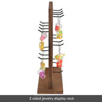 Ikee Design 5 Tiers Free Assemble Wooden Jewelry Display Rack with 20 Removable Metal Hooks,Earring Card Display Stand,Jewelry Organizer,Bracelet Organizer,Keychain Display Stand,Brown Color - color: 2) Brown