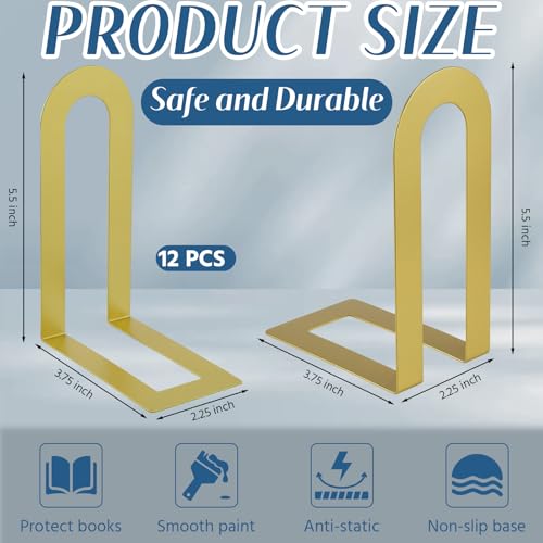 Chunful 6 Pcs Gold Book Ends for Shelves Decorative Small Modern Metal Bookends Book Shelf Organizer Minimalist Design Stopper to Hold Books for Home Office(5.5 * 3.75 * 2.25inch) - color: Gold, size: 5.5*3.75*2.25inch
