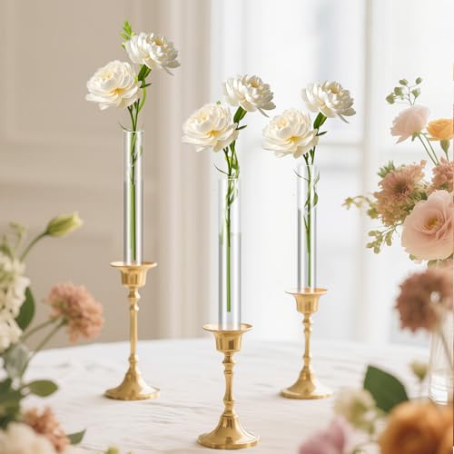 12 Pack 7.9” Acrylic Bud Vase — Cylinder Bud Vase for Taper Candlesticks, Flower Vase with Silicon Rubber Case Fits Candlestick Size 20-22mm, Perfect for Tablescapes, Weddings & Home Decor - size: 12 PC Solid