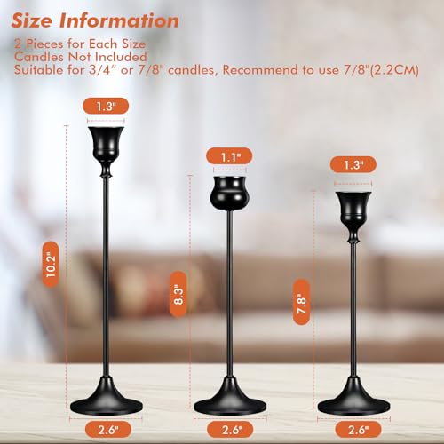 Candlestick Holders Taper Candle Holders, Set of 6 Metal Candle Holder for Candlesticks Black Candelabra Easter Vintage Candle Stick Candle Holder for Fireplace Party Dining Home - color: 6 Pack Black